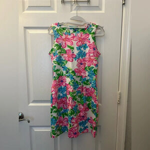 Mahi Gold Callie Dress Happy Hibiscus Tropical Floral Stretch Beachy Spandex s